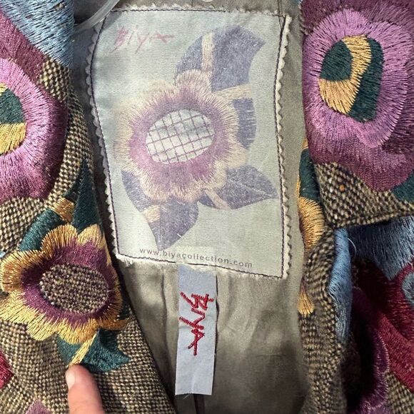 Vintage Johnny Was Biya Embroidered Long Line Button Front Wool Trench Coat XS - Picture 6 of 13